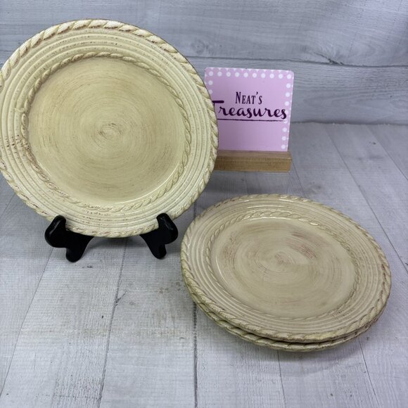 Roscher BELLINI CREAM Embossed Rope Ring Earthenware Lunch Salad Plates Set 3 - Picture 1 of 15